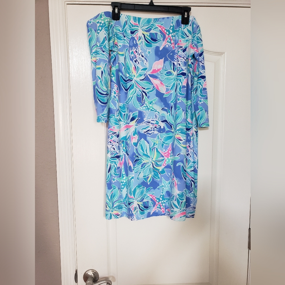 Lilly Pulitzer Blue Floral Sheath Dress with Pink & Mint Accents